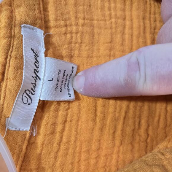 Women's Passport Orange Cropped Crinkle Gauze Button Up Long Sleeve Crop Shirt - Picture 7 of 8